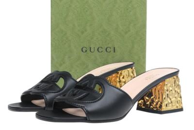 НОВЫЕ БОСОНОЖКИ GUCCI ИЗ ЧЕРНОЙ КОЖИ НА КАБЛУКЕ 2,5 ДЮЙМА, УДОБНЫЕ ТУФЛИ-ЛОДОЧКИ 40/10 ДОЛЛАРОВ США