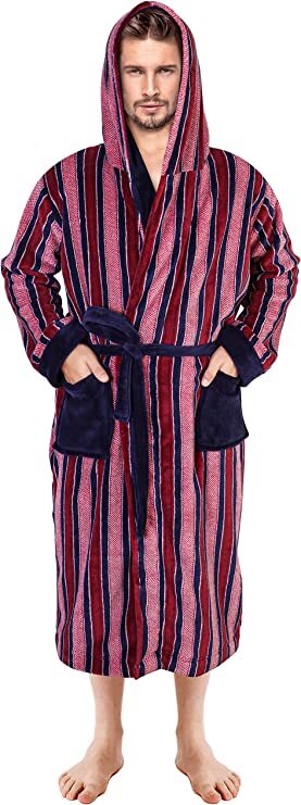 Bathrobe For Men Fleece Hooded - Plush Long Bathrobes Ultra-Soft NY Threads