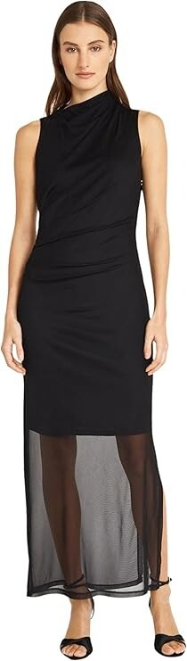 Donna Morgan Asymmetric Neck Side Pleat Maxi Dress Women's 8 Black Side Zipped - Picture 1 of 18