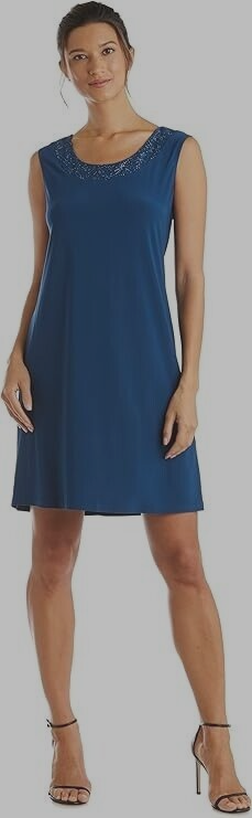 R & M Richards Glitter Trim Sheath Dress Women's 8 Navy Sleeveless Pullover - Picture 1 of 15