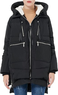 Orolay Down Puffer Jacket Black Winter Coat Parka Zipper Accents Womens Medium