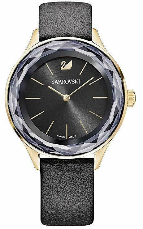 Pre-owned Swarovski 5295358 Octea Nova Black Dial Leather Women's Watch