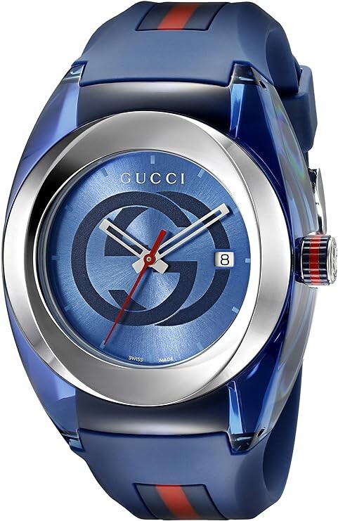 Pre-owned Gucci Sync Xxl Blue Dial Rubber Strap Men's Watch - Ya137104