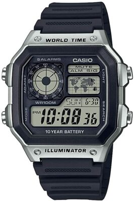 Casio AE1200WH-1CV, часы мирового времени, хронограф, 5 будильников, батарея на 10 лет