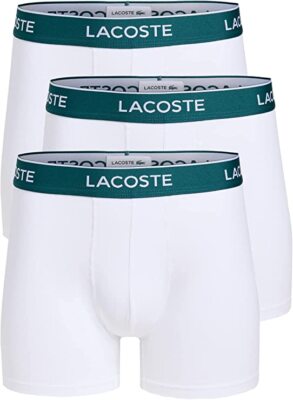 

Мужские трусы-боксеры Lacoste белого/зеленого цвета с надписью на талии стрейч 3 шт., White/green