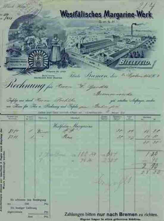 Margarine Werke 1902 Westfalia Bielefeld Bremen BremervÃ¶Rde Dekorative Fabrik