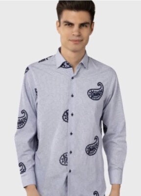 NWT Luchiano Visconti Men's Paisley Long Sleeve Button Down Shirt Size M $155