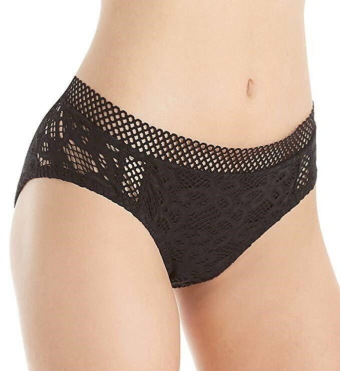 Becca 147128 Women's Lace Hipster Bikini Bottoms Black Sz S/P