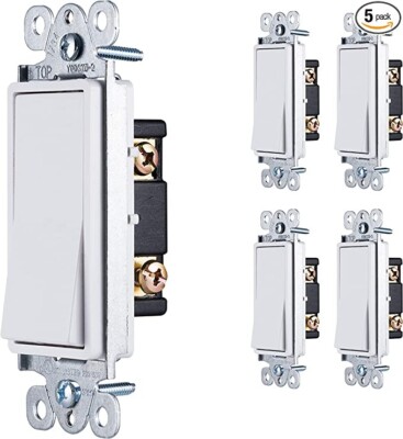 GE Paddle Rocker Light Switch Single Pole Switch On Off, 5 Pack Rocker Switch, R