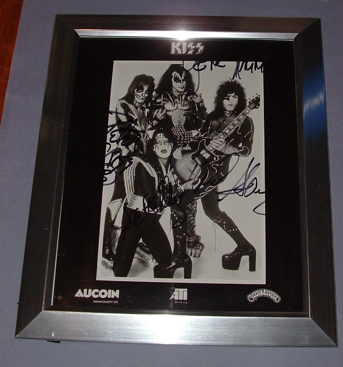 Vintage 1970's KISS Original Band Signed Photo in Frame