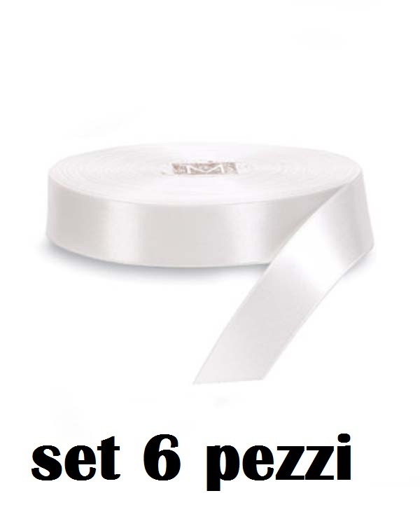 Set 6 Pezzi Nastro Di Raso Bianco 2cmx25m Bomboniere Regali moc