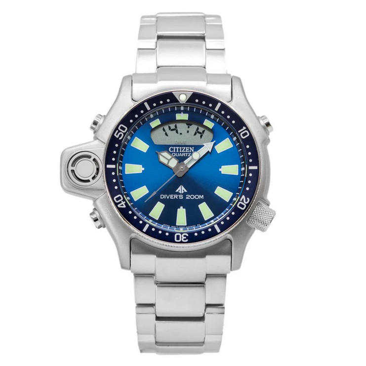 Pre-owned Citizen Promaster Aqualand Blue Dial Depth Sensor Alarm Diver Watch Jp2000-67l