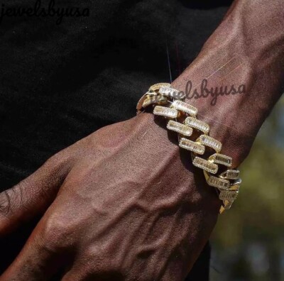 Pre-owned Nsg Men's 18mm Cuban Link 8ct Baguette Cubic Zirconia Bracelet 925 Silver 8" In White