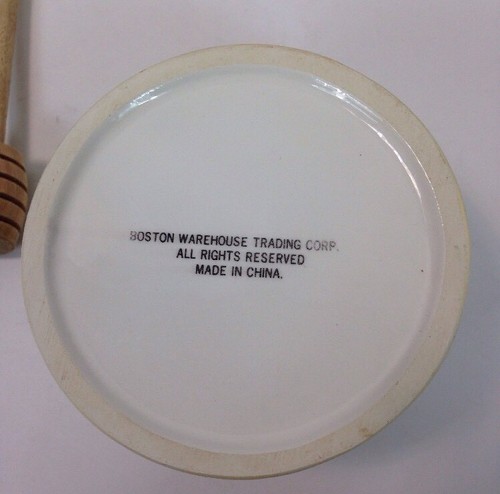 Boston Warehouse Ceramic BEE HIVE HONEY JAR POT with BEE DIPPER Stick Large 6