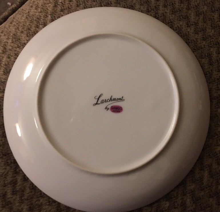 Larchmont by Sango Japan Cup and Saucer Set Pine Branch Pattern White Porcelain