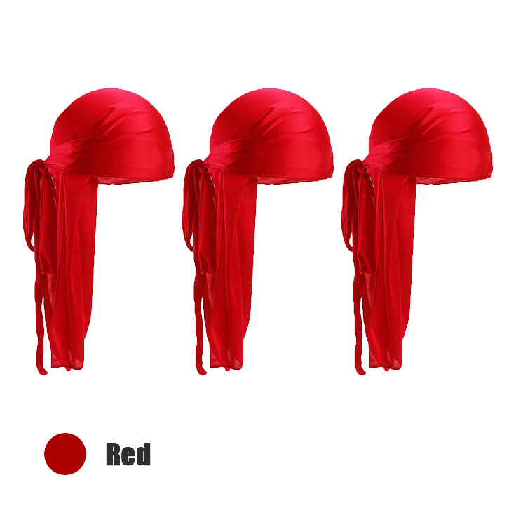 3 Pack Silky Satin Durag Unisex Wave Cap Hat Doo Rag Biker Smooth Head Wrap