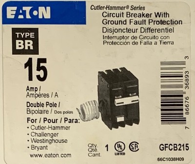 2x Eaton 15-Amp Bryant BR Trip Fuse Box Single-Pole Light Circuit-Breaker Switch