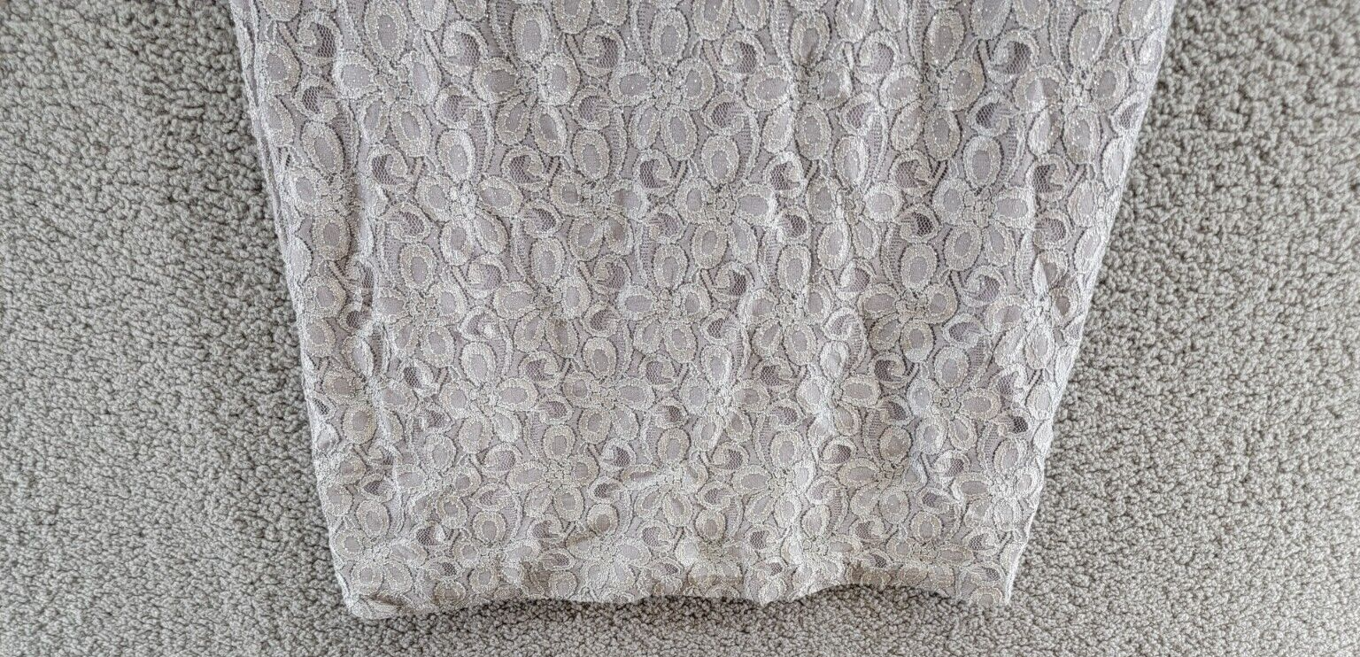 R&M Richards Beaded Neck Lace Dress Women's 16 Ivory Floral Crew Neck Sleeveless - Picture 4 of 15