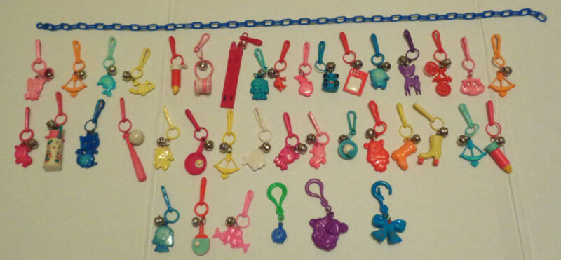 Vintage 1980s Plastic Clip-on Charms & Necklace Lot Of 40 Pieces