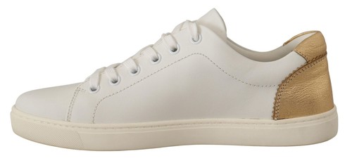 Pre-owned Dolce & Gabbana Dolce&gabbana Women White Sneakers 100% Leather Athletic Trainer Shoes Sz Eur 35