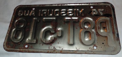 Missouri, License Plate, 1974, Single, Vintage, HOT, RAT Rod, Chevrolet, Ford, (