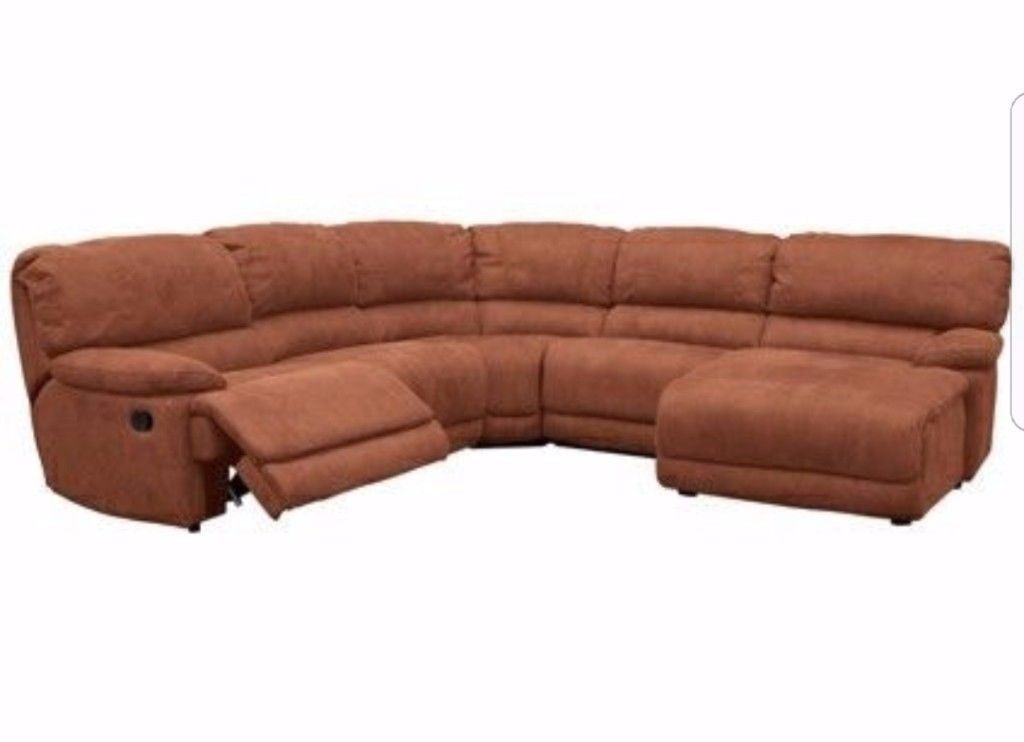 Harveys Corner Sofa in "Nabuck Tan" featuring Recliner Seat and Right