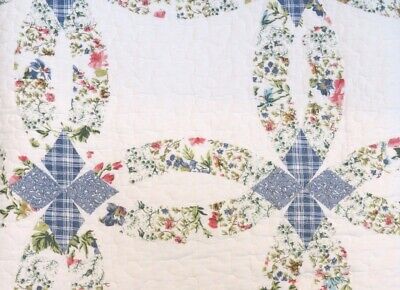 BLUE WEDDING RING Full Queen QUILT SET : COTTAGE ROMANTIC COUNTRY FLORAL GARDEN