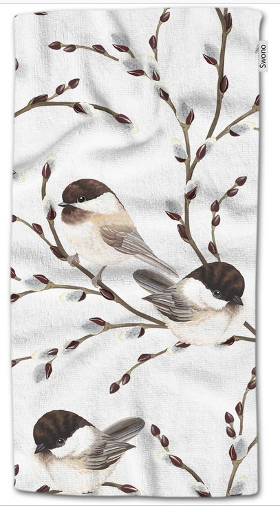 Bird Hand Towels,Willow Branches and Birds Black-Capped Chickadee 100% Cotton So