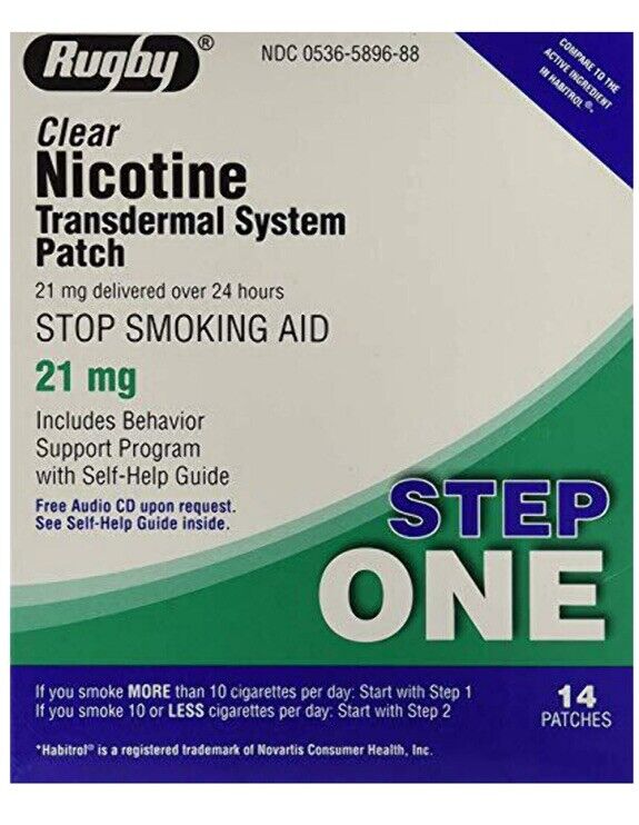 Rugby 21mg Nicotine Transdermal System Patch - 14 Count 3/26 Exp Open Box