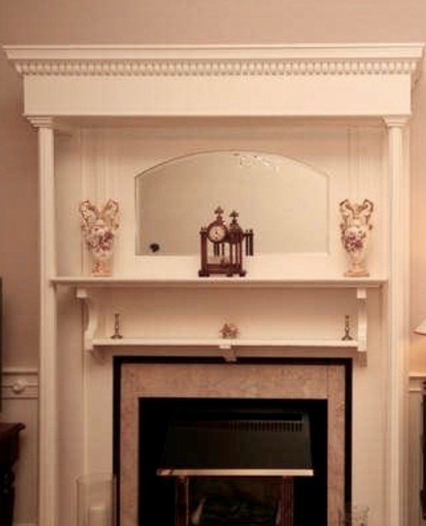 Edwardian Victorian White Wooden Fireplace Surround Mantle