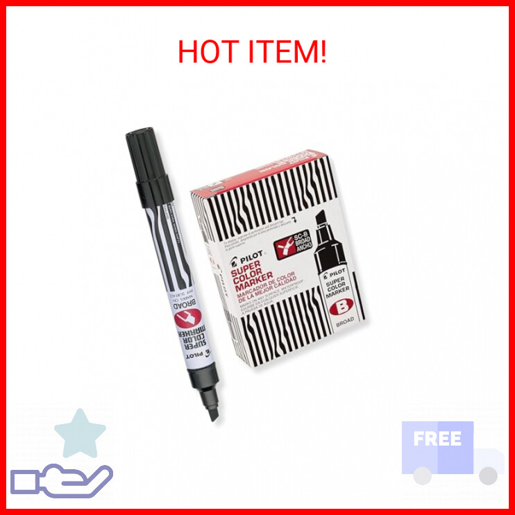 PILOT Super Color Refillable Permanent Markers, Black Ink, Broad Chisel Point, 1