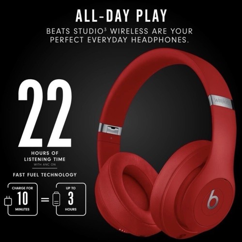 Beats Studio3 Wireless Bluetooth Headphones Beats by Dr. Dre - Red - New Sealed