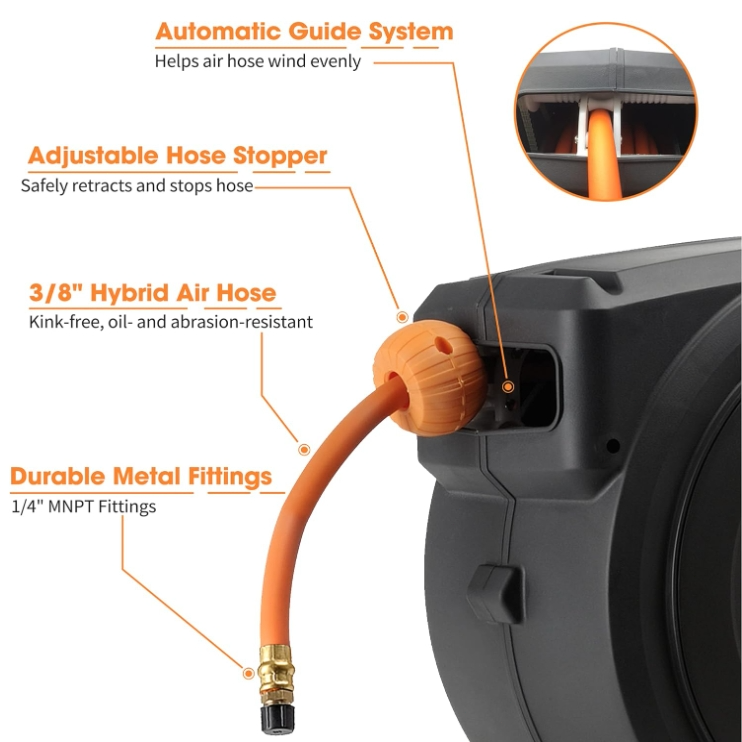 Giraffe Tools Retractable Air Hose Reel Air Compressor Hose With Reel MAX 300PSI