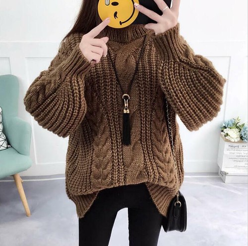 Women Girl Loose Turtleneck Sweater Outwear Pullover Thick Knitted Tops