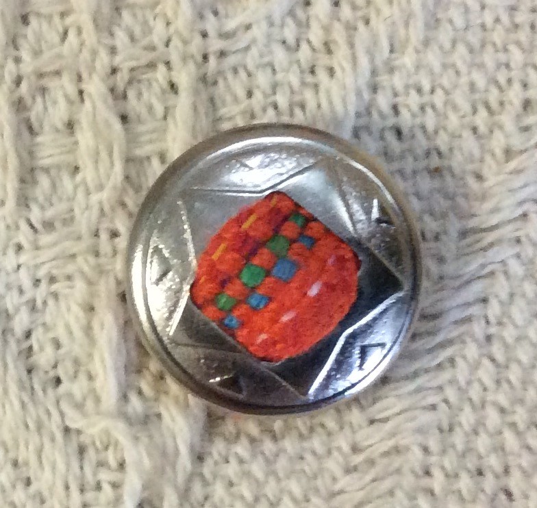 Vintage 6 Silver-Toned Metal Button Covers with Fabric Inserts