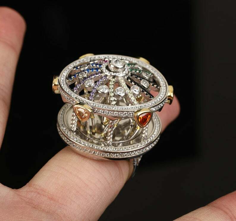 Pre-owned Online0369 1 Ct Multi Color Cubic Zirconia Women's Queen Ring 925 Sterling Silver In White