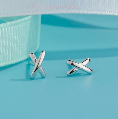 Adorable Tiny X Shape Cross Silver Stud Earrings