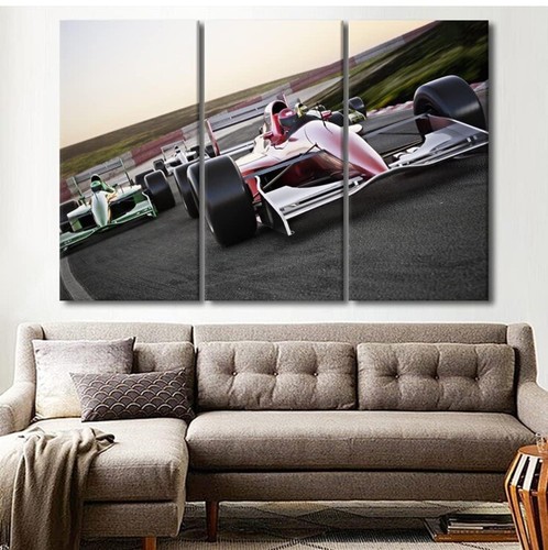 3 Pc.F1 Racing Car Fan Canvas Wall Art 40”x60”Stretched Onto Frame Ready To Hang