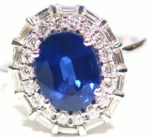 3.84CT 18K Gold Natural Sapphire Round White Diamond Engagement Ring Vintage