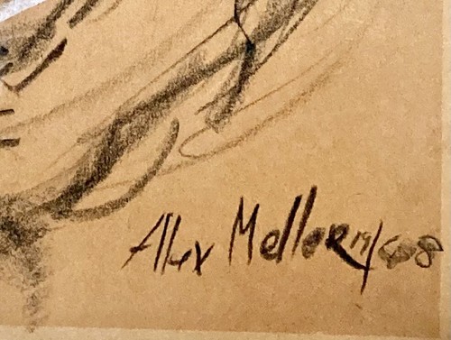 Female Figure ART DRAWING Vintage 60s Hair Fashion 1968 Mood Charcoal SIGNED MCM