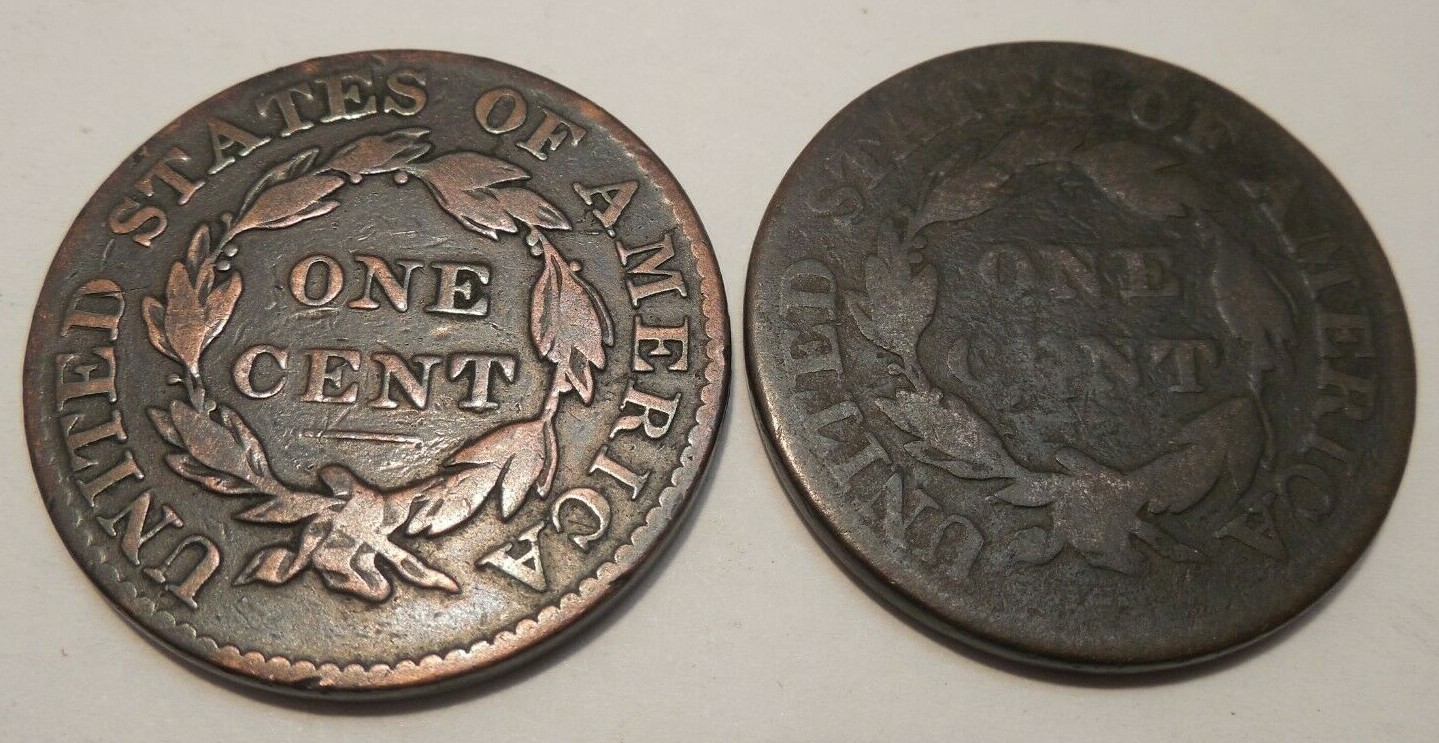 Lot of 9 - 1825 - Large Cent - Coronet Head - 1¢ - #2H