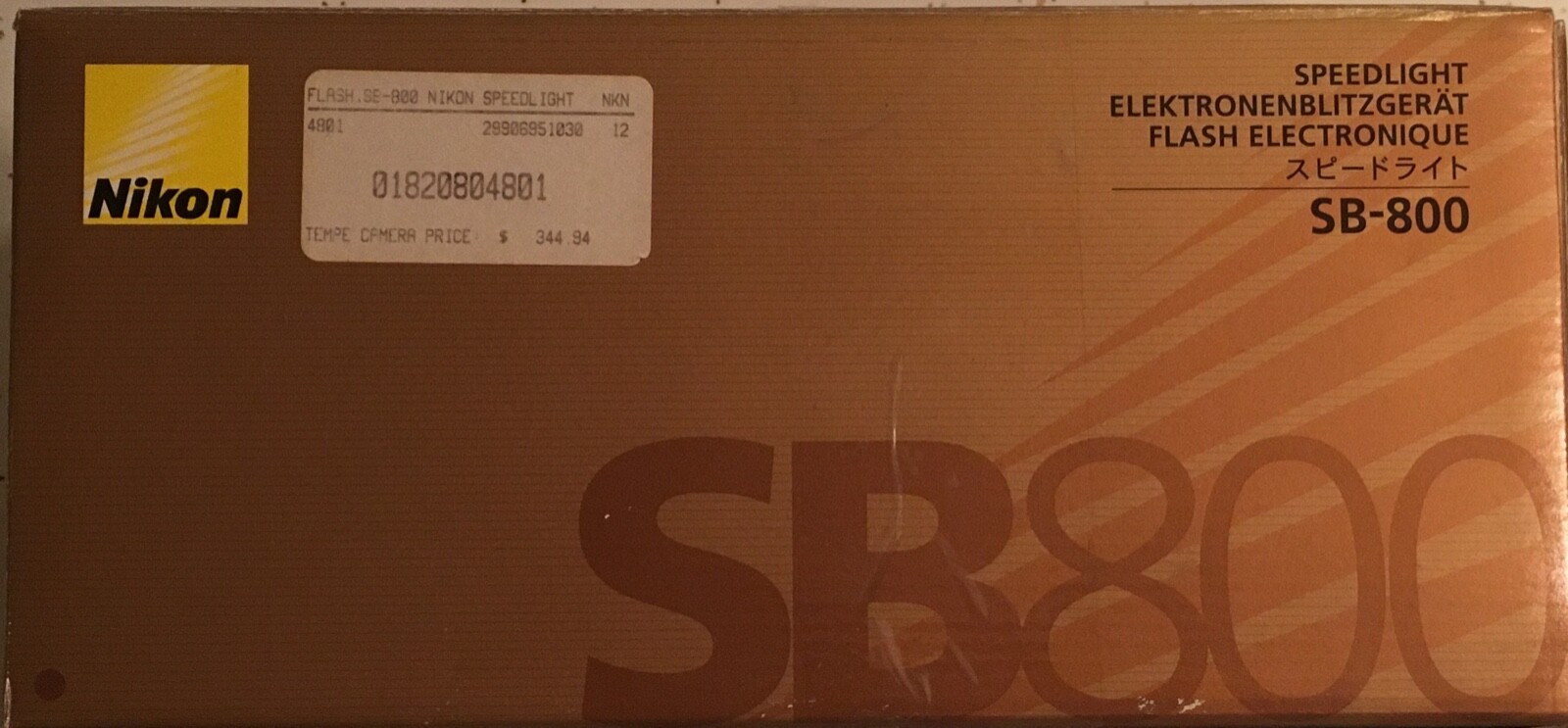 Nikon SB 800 Speedlight Flash,  Box and paperwork only.. No Flash included