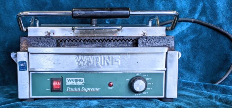 WARING WPG250 SINGLE COMMERCIAL PANINI PRESS W/CAST IRON GROOVED PLATES - 120V
