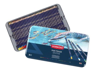 Derwent Inktense Professional Pencils 36 Tin Set Assorted Water-Soluble Colours