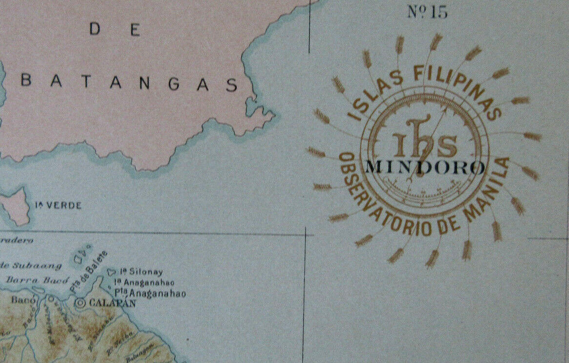 1900 antique map Island MINDORO Philippines inset Puerto Galero large