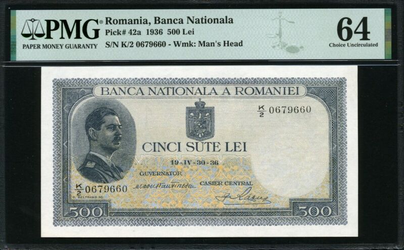Romania 1936, 500 Lei,  P42a, PMG 64 UNC