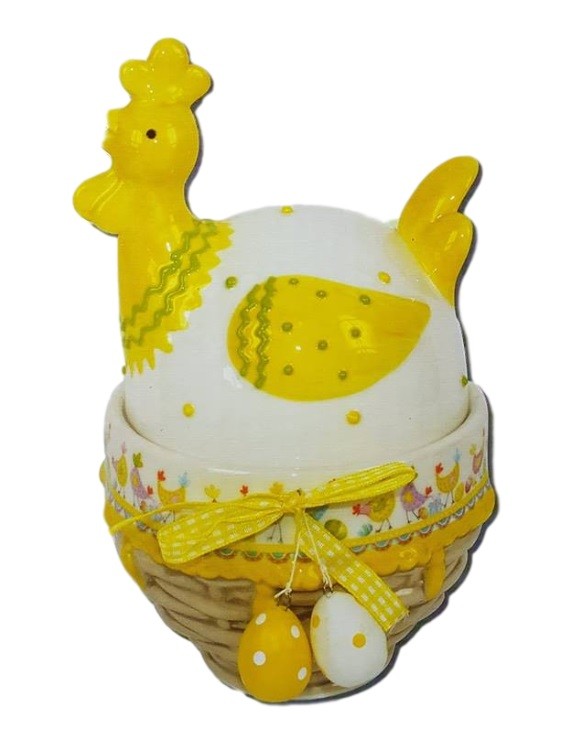 Cesto Con Coperchio Gallina In Ceramica Colorata Decorazione Pasquale Pasqua dfh