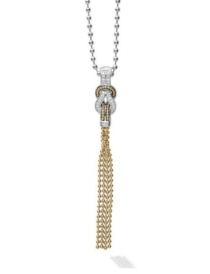 $1600 LAGOS NEWPORT Two-Tone Knot DIAMOND Tassel Pendant Necklace