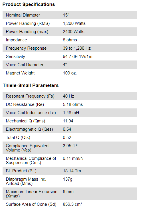 1 Pair Of Eminence Definimax 4015LF 15