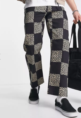 Vintage Supply Leopard Print Checkerboard Jeans in Black W36 L28